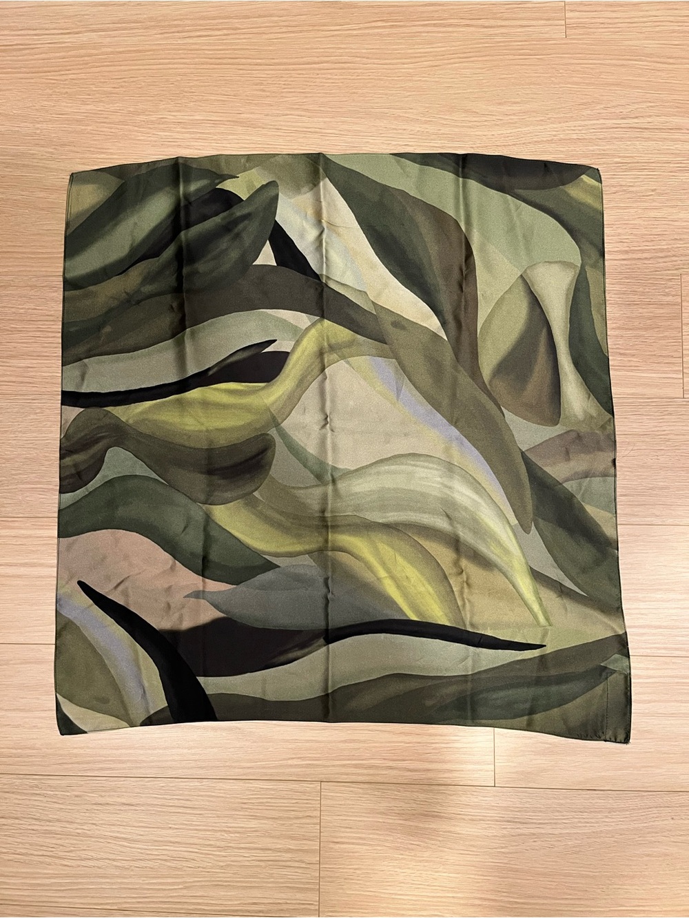 Satin abstract print neckerchief scarf